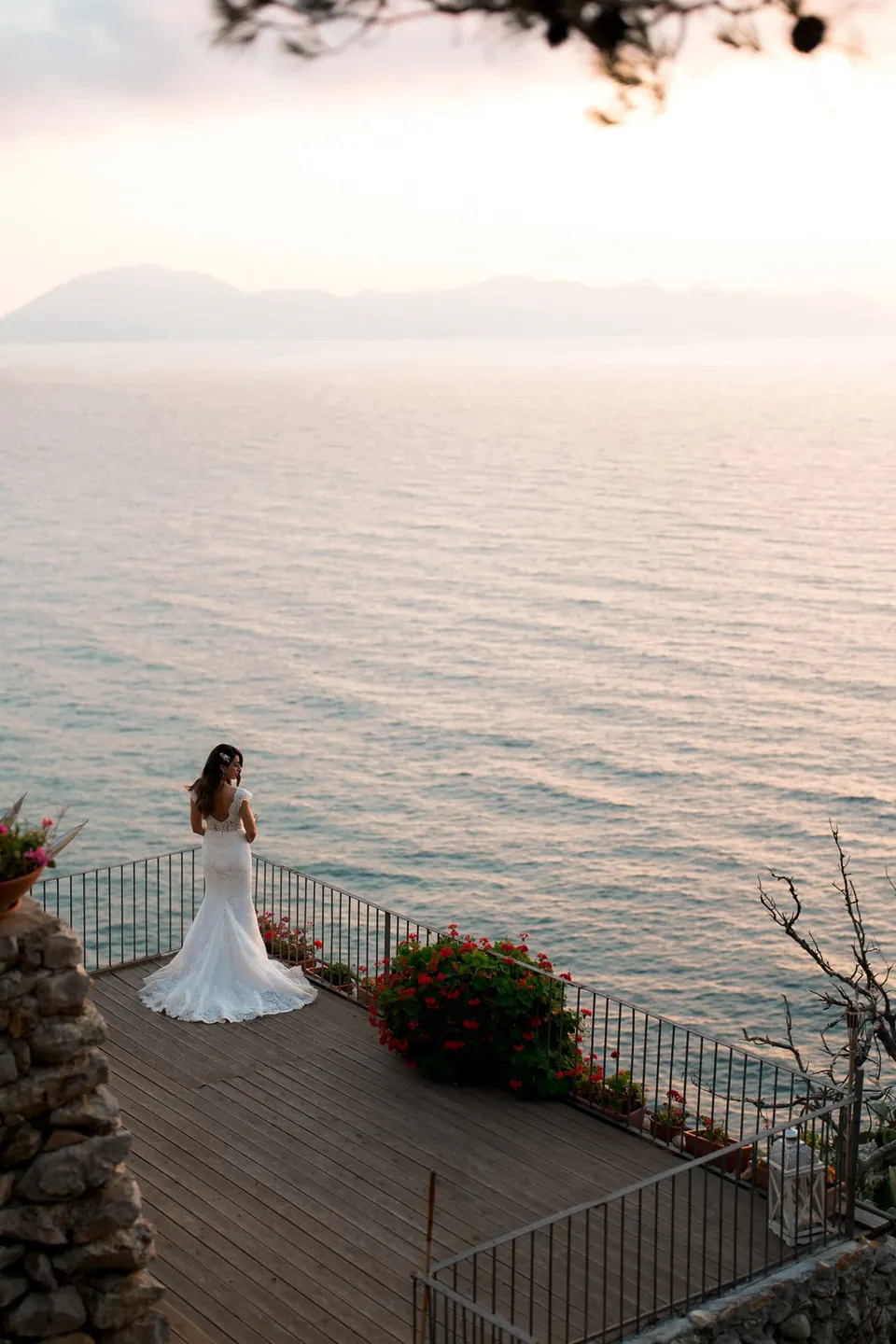 Bride at the sunset with sea