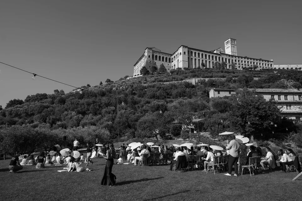 Assisi and the Basilica of Saint Francis seen from Borgo degli Antichi Orti.