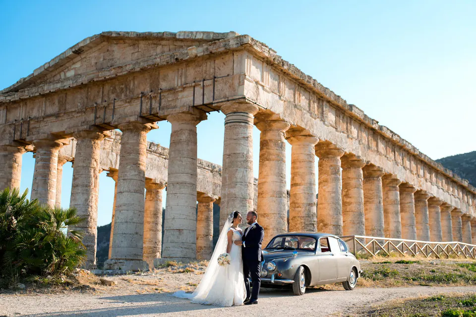 Ancient temple in Sicily at sunset.