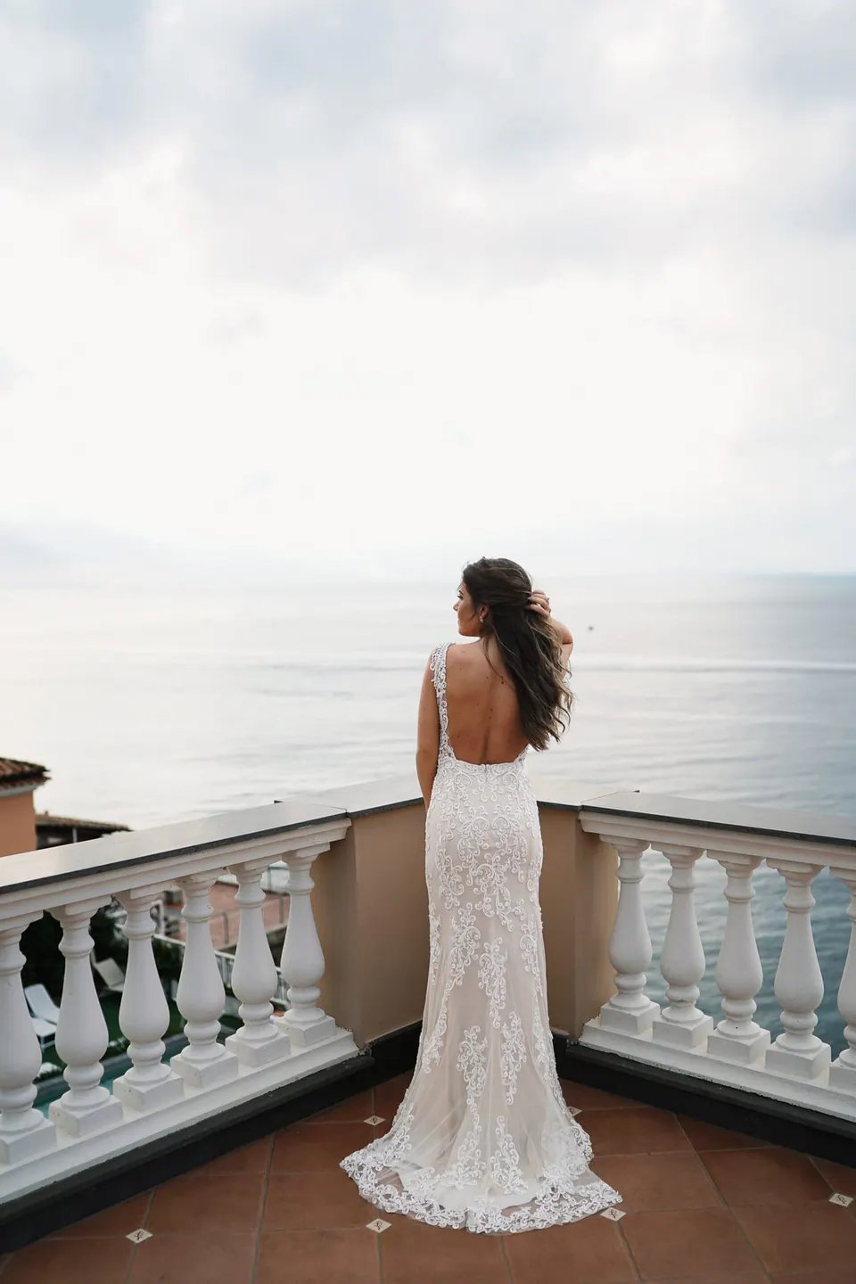 Bride on the terrace of Hotel Corallo in Sorrento.